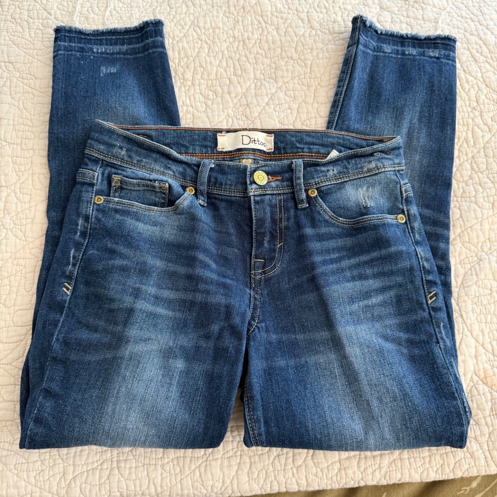 Dittos Size 25 Distressed Skinny Jeans Raw Hem Dark Wash Y2K Stretch Denim